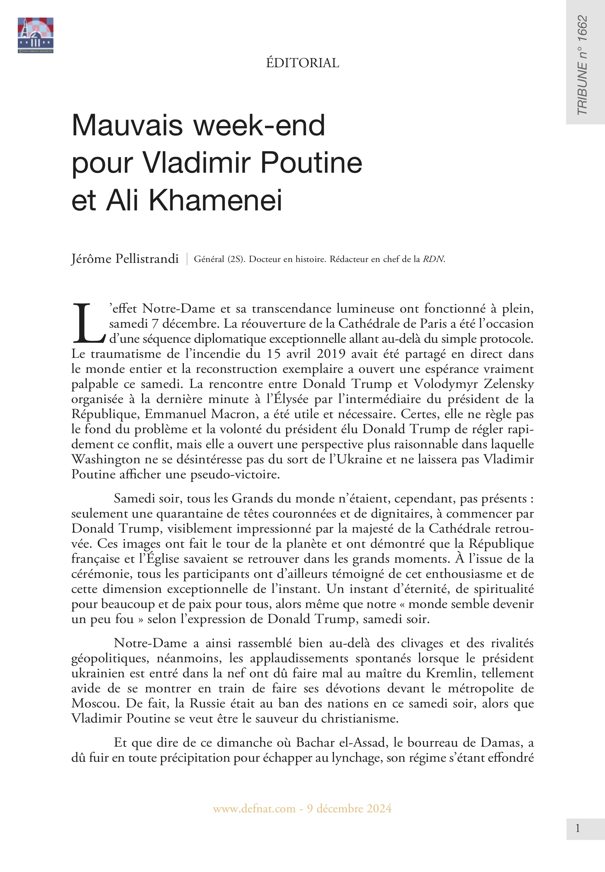Éditorial – Mauvais week-end pour Vladimir Poutine et Ali Khamenei (T 1662)
